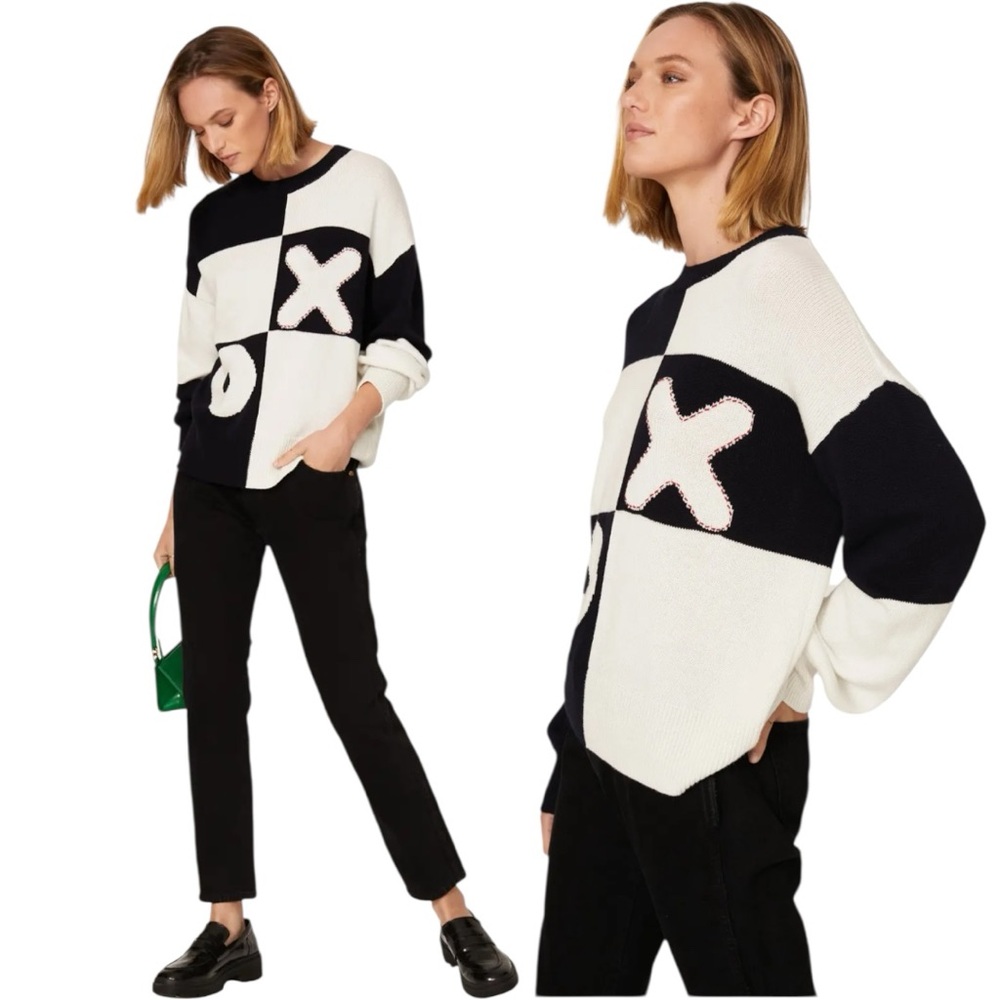 Staud Tic Tac Toe Sweater Oversized Cotton Wool Blend - Picture 2 of 8